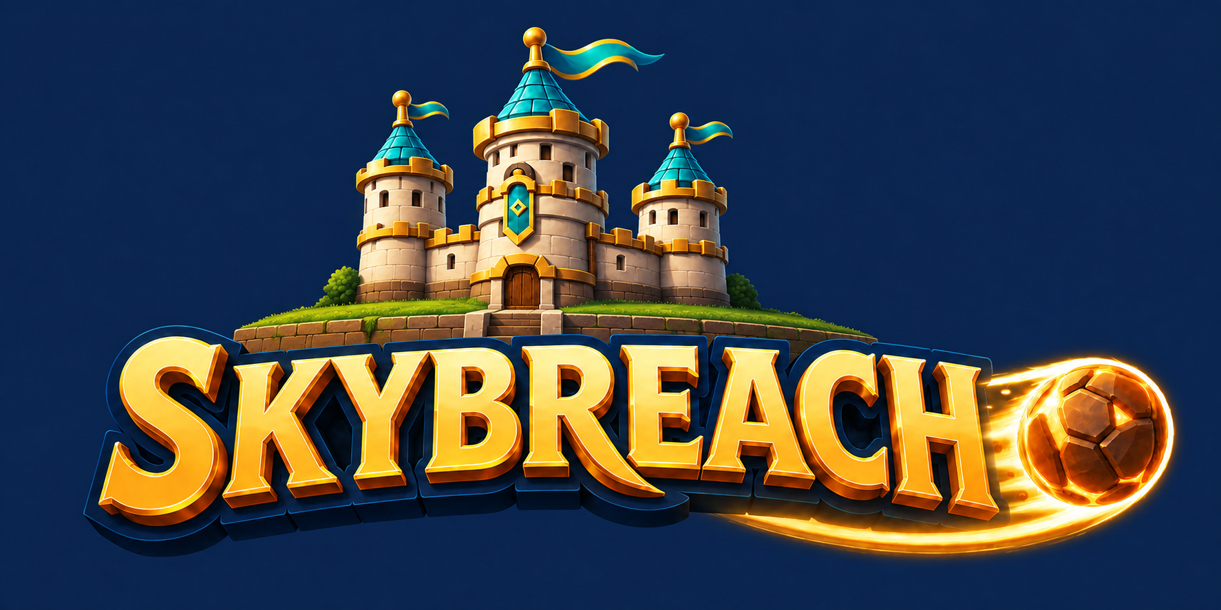 Skybreach logo with a golden castle and a blazing projectile